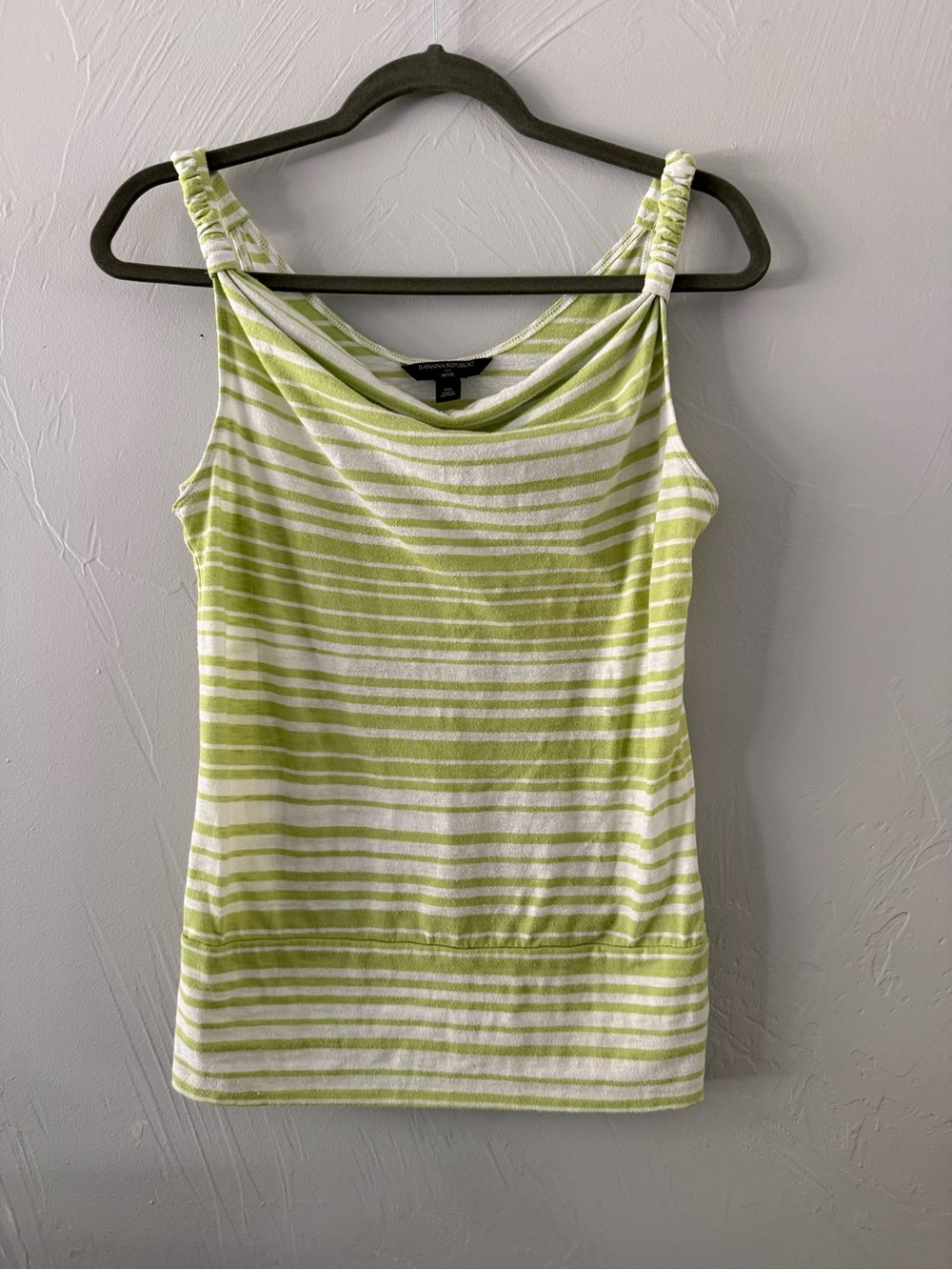 Banana Republic Petite Green White Striped Cowl Neck Tank Top PXS